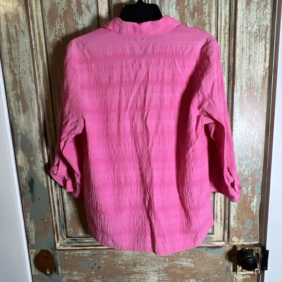 Rebecca Malone Womens Textured  3/4 Sleeve  VNeck Button Up Top Size L - Picture 6 of 8